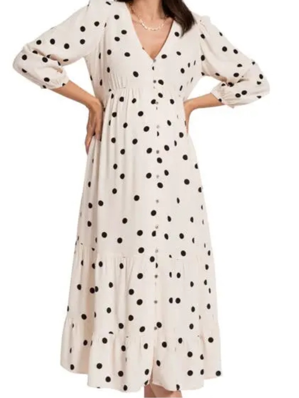 Seraphine Cream Midi Dress with Black Polka Dots
